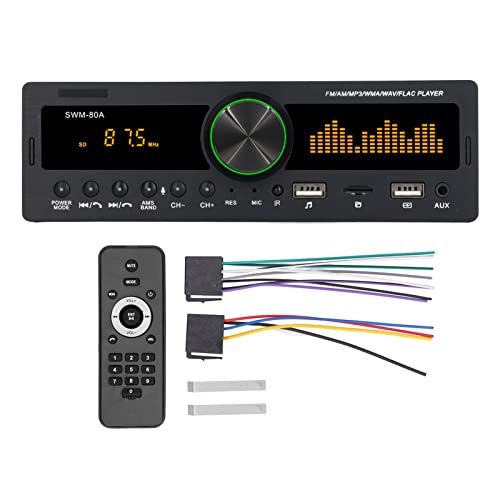 マルチメディアカーステレオ、カラフルなライト付きMP3カープレーヤー、Bluetooth 5.0 AUX入力カーオーディオレシーバー、FM AMラジオ、USBストレージカード再生、リモコン付き (80A)